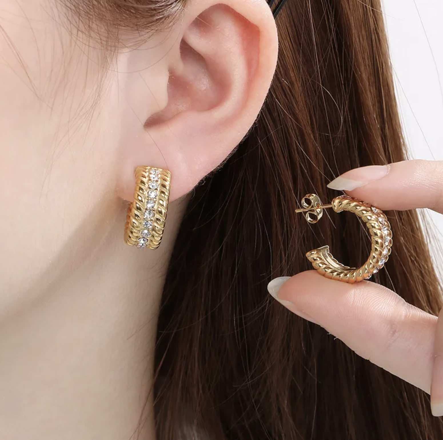 C-Shape Zircon Stud Earrings